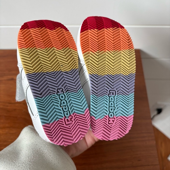 Reebok Royal CL Jog 2 KC Girls Toddler Sneaker Shoes 5c White Rainbow Velcro - Picture 8 of 8